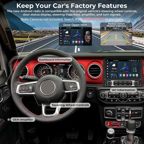 Android 14 Car Radio Stereo Upgrade for Jeep Wrangler JL & Gladiator JT 2018-2022, 9" QLED IPS Touch Screen, Wireless Carplay & Android Auto Head Unit GPS DSP/DTS 4G LTE, 5G WiFi Octa core 4GB+64GB in Kuwait
