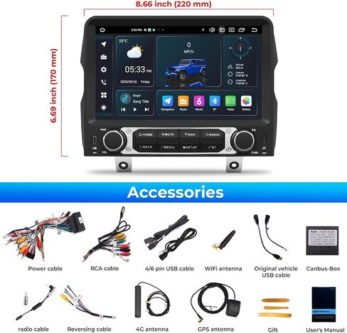 Android 14 Car Radio Stereo Upgrade for Jeep Wrangler JL & Gladiator JT 2018-2022, 9" QLED IPS Touch Screen, Wireless Carplay & Android Auto Head Unit GPS DSP/DTS 4G LTE, 5G WiFi Octa core 4GB+64GB in Kuwait