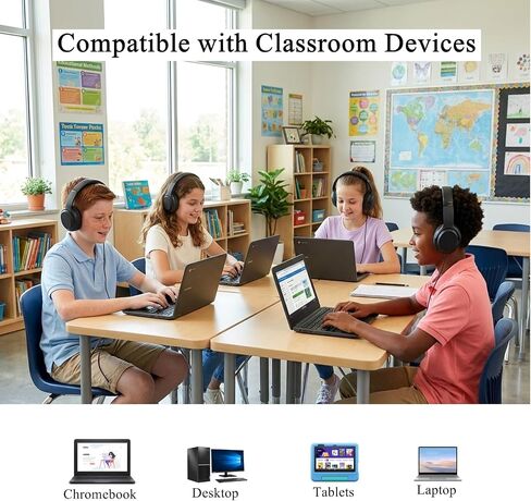 Wired Classroom Headphones 10-Pack, Over-Ear 3.5mm Headphones for School in Kuwait