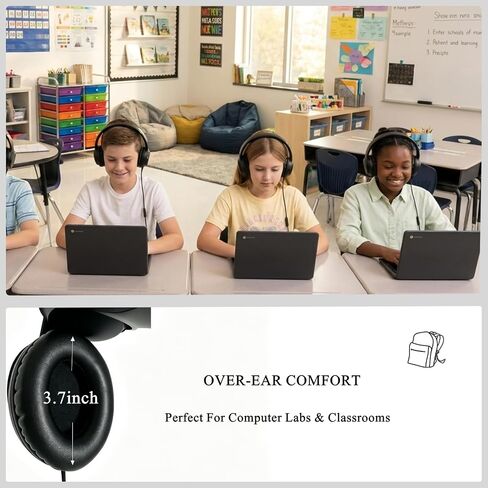 Wired Classroom Headphones 10-Pack, Over-Ear 3.5mm Headphones for School in Kuwait