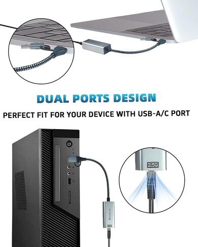 USB A/C to Ethernet Adapter,Ethernet to USB,USBA to RJ45 for Nintendo Switch 2,Gigabit Ethernet Adapter, LAN Network for Laptop, MacBook,Chromebook,Surface, Desktop,PC and More (USB A+C 2.5G) in Kuwait