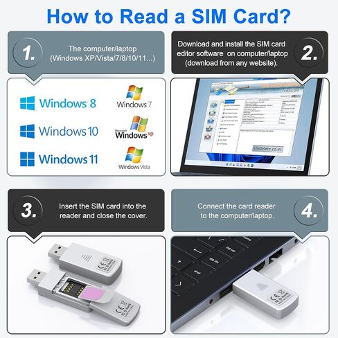 SIM Card Reader - Nano Micro Standard USB SIM Card Adapter with Eject Pin for Windows PC Laptop, Read Edit Copy Contacts SMS Messages Nano SIM Adapter Reader for SIM Memory Card Backup Management in Kuwait