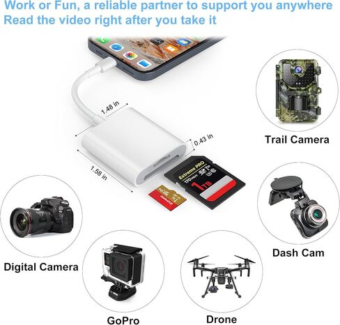 SD Card Reader, Memory Card Reader for iPhone 14/14 Pro Max/13/12/11/XS/XR Dual Slot for SD/TF Card Trail Game Camera SD Card Viewer Lightning to MicroSD Card Camera Adapter for iPad No App Required in Kuwait