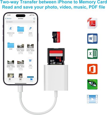 SD Card Reader, Memory Card Reader for iPhone 14/14 Pro Max/13/12/11/XS/XR Dual Slot for SD/TF Card Trail Game Camera SD Card Viewer Lightning to MicroSD Card Camera Adapter for iPad No App Required in Kuwait