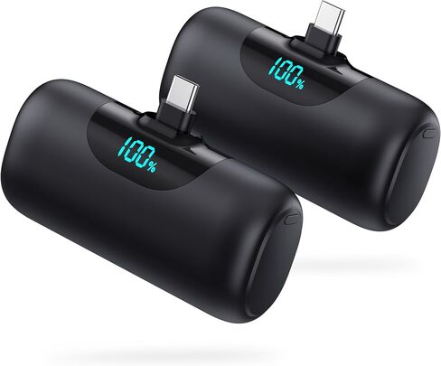 [2-Pack]5500mAh Portable Charger for iPhone 17/16, LCD Display USB C Mini Power Bank, PD Fast Charging Travel Lipstick Sized Battery Pack for iPhone 17/16/15 Pro Max, Samsung Galaxy S25/S24, Pixel etc in Kuwait