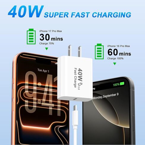 [Apple MFi Certified] 40W iPhone 17 Charger,USB C Wall Charger Cable in Kuwait
