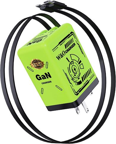W & O 2-in-1 gan Compatible with Fast Charger,Retractable Phone Charger with Cables,45W iPhone Charger Fast Charging,Fast Charger for iPhone16/15/14/13 Series, Galaxy S25/24,Android and More（Green） in Kuwait