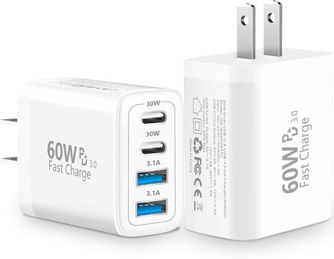 2Pack 60W 4Port USB C Charger Block, Linocell Multiport Type C Wall Charger in Kuwait