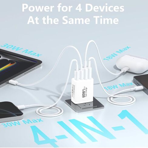 2Pack 60W 4Port USB C Charger Block, Linocell Multiport Type C Wall Charger in Kuwait