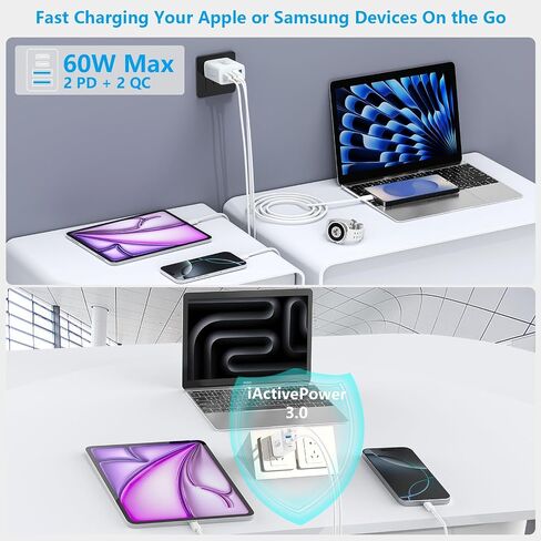 2Pack 60W 4Port USB C Charger Block, Linocell Multiport Type C Wall Charger in Kuwait