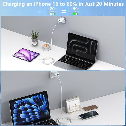 2Pack 60W 4Port USB C Charger Block, Linocell Multiport Type C Wall Charger in Kuwait