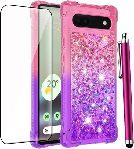 for Pixel 6a Case with Screen Protector, Glitter Purple Pink in Kuwait