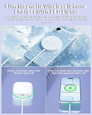 Magnetic Wireless iPhone Charger,[Apple MFi Certified]2Pack PD Fast Charging Block with 6Feet Fast Mag Safe Wireless Charging Pad Magnetic Charger for iPhone 17/17Air/17 Pro Max/16/15/14/13/12,AirPods in Kuwait