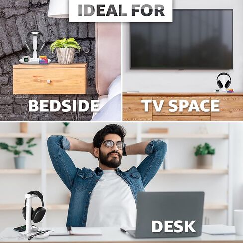 4 in 1 Wireless Charger with Headphone Stand for iPhone 17 16 15 14 13 12 Pro Max, Apple Watch 11 10 Ultra SE, AirPods Max 4 & Samsung S25-15W Gaming Desk Organizer (Adapter Not Included)(White) in Kuwait