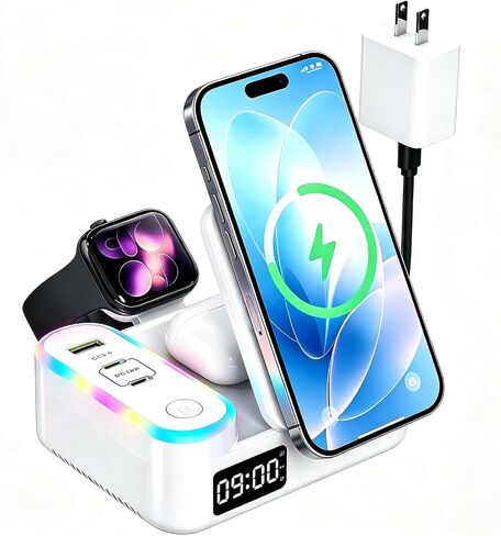 65W 8-in-1 Wireless Charging Station for Apple Samsung Multi-Devices, 3-Ports USB A/C Retractable Charger Stand/Desktop Orgnaizer for iPhone17/16/Galaxy 26/iPad/iWatch AirPods for Home Office, Family in Kuwait