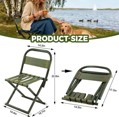 Portable Camping Chair, Full Steel Frame Folding Stool with Back, 400LBS Capacity Military Green Outdoor Chair for Adults, Heavy-Duty Webbing Seat, Compact Foldable Design for Hunting, Fishing, Hiking in Saudi Arabia
