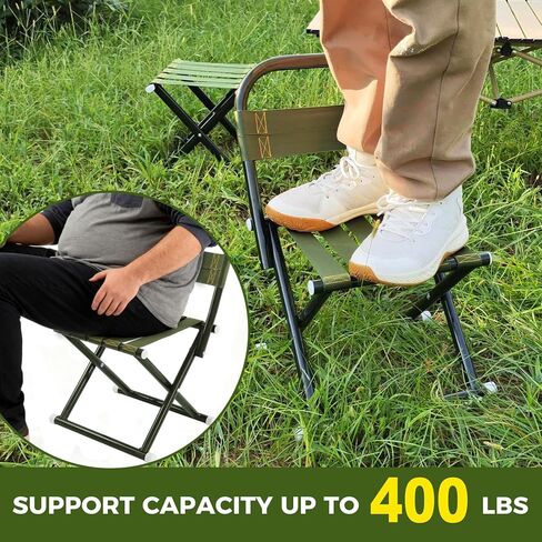 Portable Camping Chair, Full Steel Frame Folding Stool with Back, 400LBS Capacity Military Green Outdoor Chair for Adults, Heavy-Duty Webbing Seat, Compact Foldable Design for Hunting, Fishing, Hiking in Saudi Arabia