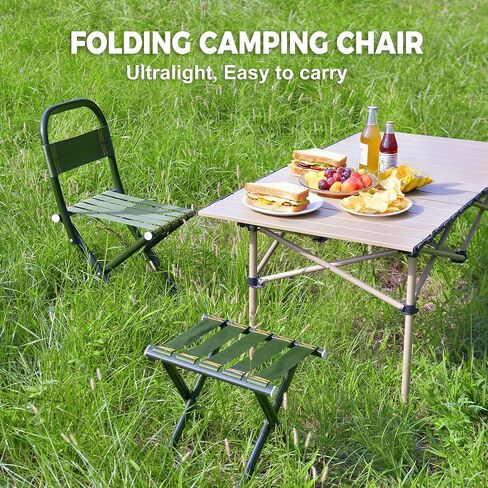 Portable Camping Chair, Full Steel Frame Folding Stool with Back, 400LBS Capacity Military Green Outdoor Chair for Adults, Heavy-Duty Webbing Seat, Compact Foldable Design for Hunting, Fishing, Hiking in Saudi Arabia