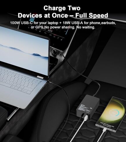 Laptop Car Charger 100W, USB C Port – Replacement for MacBook Pro/Air, Dell, HP,ASUS, Acer - with Extra USB-A Port for Tablets, Phones, Earbuds and More Other USBC Devices Computer AC Adapter in Kuwait