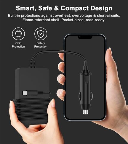 Laptop Car Charger 100W, USB C Port – Replacement for MacBook Pro/Air, Dell, HP,ASUS, Acer - with Extra USB-A Port for Tablets, Phones, Earbuds and More Other USBC Devices Computer AC Adapter in Kuwait