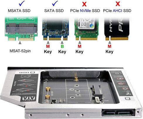 MSATA NGFF B/M-Key SSD to Slimline SATA 13Pin Caddy Case for 9.5mm Universal Laptop CD/DVD-ROM Optical Bay in Kuwait