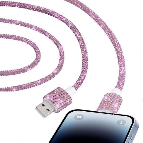 USB C Cable for iPhone 14 Charger Cord, 3.3 ft Sparkly Diamond Rhinestone Cord, 66W Fast Charging Type C Charger for iPhone 14 Pro/14 Plus/13 Pro Max,Pink in Kuwait