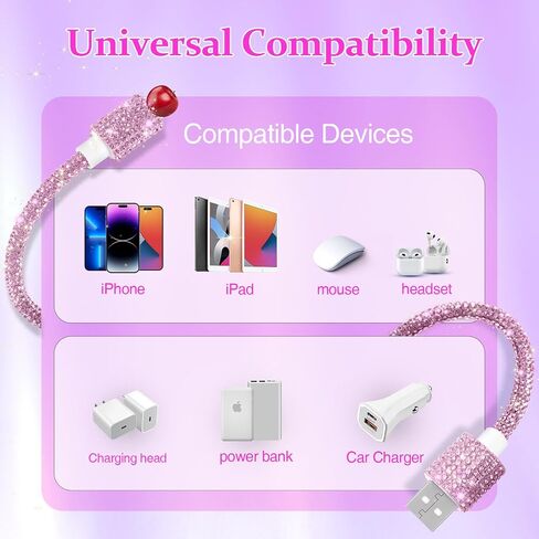 USB C Cable for iPhone 14 Charger Cord, 3.3 ft Sparkly Diamond Rhinestone Cord, 66W Fast Charging Type C Charger for iPhone 14 Pro/14 Plus/13 Pro Max,Pink in Kuwait
