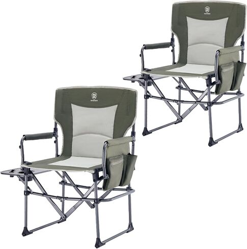 EVER ADVANCED Camping Directors' Chair with Side Table, Portable Folding with Compact Size, Breathable & Quick Dry Design Heavy Duty Lawn Chair with Pocket, 400lbs, Textilene Mesh, Black in Kuwait