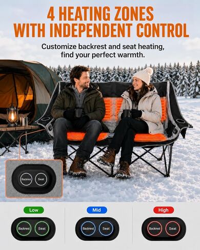 HOPERAN Heated Double Camping Chair, 660lbs 3 Heat Levels Camping Loveseat in Kuwait