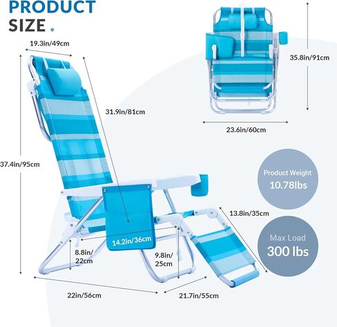 Beach Chair with Footrest High Back 5 Positions Reclining Lounge Chair in Kuwait