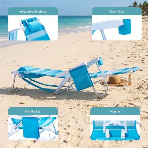 Beach Chair with Footrest High Back 5 Positions Reclining Lounge Chair in Kuwait