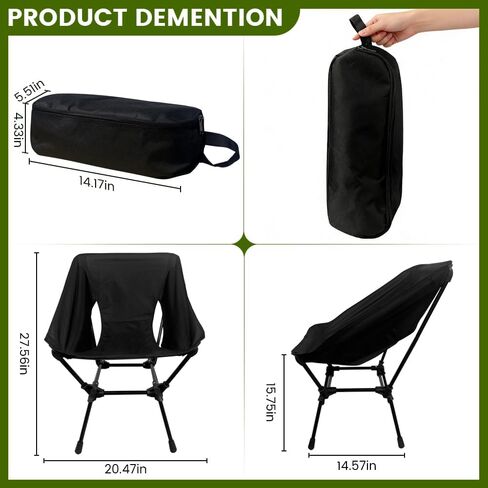 Portable Compact Folding Camping Chairs – Lightweight High Back with Pillow, Deep Recline, ArmPads, Side Pockets-for Motorcycle, RV, Backpacking, Travel, Festival – Black in Saudi Arabia