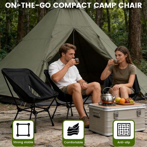 Portable Compact Folding Camping Chairs – Lightweight High Back with Pillow, Deep Recline, ArmPads, Side Pockets-for Motorcycle, RV, Backpacking, Travel, Festival – Black in Saudi Arabia