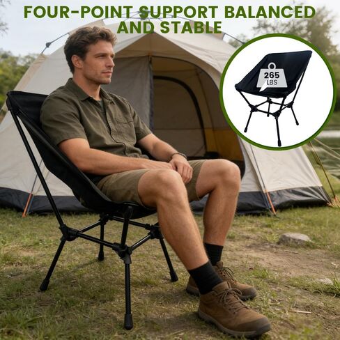 Portable Compact Folding Camping Chairs – Lightweight High Back with Pillow, Deep Recline, ArmPads, Side Pockets-for Motorcycle, RV, Backpacking, Travel, Festival – Black in Saudi Arabia