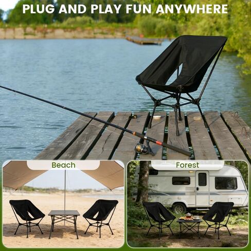 Portable Compact Folding Camping Chairs – Lightweight High Back with Pillow, Deep Recline, ArmPads, Side Pockets-for Motorcycle, RV, Backpacking, Travel, Festival – Black in Saudi Arabia