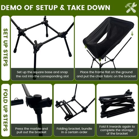 Portable Compact Folding Camping Chairs – Lightweight High Back with Pillow, Deep Recline, ArmPads, Side Pockets-for Motorcycle, RV, Backpacking, Travel, Festival – Black in Saudi Arabia