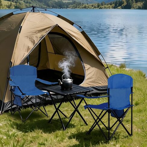 Folding Camping Chair with Cup Holder & Side Storage Bag 300lbs Capacity Lightweight High Back Portable for Beach, Picnic, Sport, Cyan in Kuwait