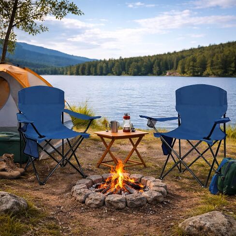 Folding Camping Chair with Cup Holder & Side Storage Bag 300lbs Capacity Lightweight High Back Portable for Beach, Picnic, Sport, Cyan in Kuwait