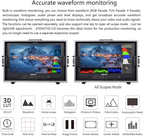 ATEM215S-CO 21.5 inch Multi-Camera Broadcast Monitor with 4x3G-SDI Input Output 1 HDMI in Quad Split Display for Studio Television Production Full HD 1920x1080 (ATEM215S-CO) in Kuwait