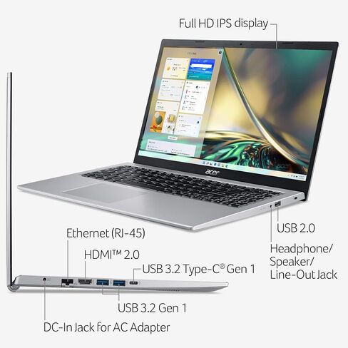 acer Aspire 5 A515-56-347N Slim Laptop - 15.6" Full HD IPS Display - 11th Gen Intel i3-1115G4 Dual Core Processor - 8GB DDR4-128GB NVMe SSD - WiFi 6 - Amazon Alexa - Windows 11 Home in S Mode,Silver in Kuwait