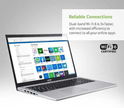 acer Aspire 5 A515-56-347N Slim Laptop - 15.6" Full HD IPS Display - 11th Gen Intel i3-1115G4 Dual Core Processor - 8GB DDR4-128GB NVMe SSD - WiFi 6 - Amazon Alexa - Windows 11 Home in S Mode,Silver in Kuwait