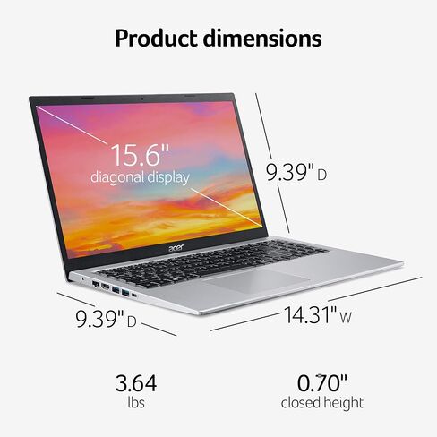 acer Aspire 5 A515-56-347N Slim Laptop - 15.6" Full HD IPS Display - 11th Gen Intel i3-1115G4 Dual Core Processor - 8GB DDR4-128GB NVMe SSD - WiFi 6 - Amazon Alexa - Windows 11 Home in S Mode,Silver in Kuwait