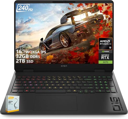 HP OMEN 16 Gaming Laptop | 16" WQXGA 240Hz IPS 100% sRGB | AMD Ryzen AI 9 365 (50 NPU Tops) | 64GB DDR5 1TB SSD | GeForce RTX 5070 8 GB GDDR7 DLSS 4 | RGB Backlit Wi-Fi 6E Win11 Pro w/DLCA Accessory in Kuwait
