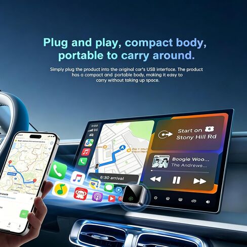 CarPlay Adapter for Apple CarPlay & Android Auto & AirPlay, 2026 Upgrade Plug & Play USB Adapter with Type-C Extension Car Play Adapter for Cars with Factory Wired Apple CarPlay, Dual-Band in Kuwait