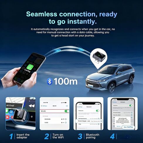 CarPlay Adapter for Apple CarPlay & Android Auto & AirPlay, 2026 Upgrade Plug & Play USB Adapter with Type-C Extension Car Play Adapter for Cars with Factory Wired Apple CarPlay, Dual-Band in Kuwait