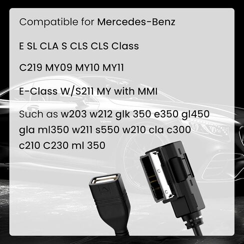 Car Music Interface Audio USB Adapter Aux Cable Compatible for Mercedes Benz, MMI/MDI/AMI to USB Cord for E SL CLA S GLA CLS Class W203 W212 GLK350 ML350 W211 E350 GL450 in Saudi Arabia