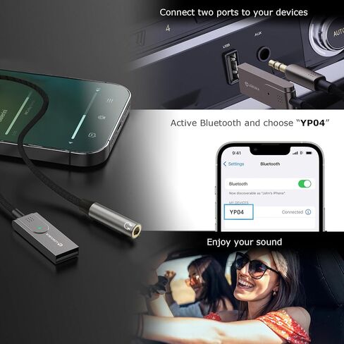Bluetooth 6.0 to Aux Adapter for Car or Amp, USB to 3.5mm Female Bluetooth Receiver with USB-C OTG Adapter, for Wired Speaker, Car or Amplifier, for Hands-Free Call, Voice Navigation, Music in Kuwait