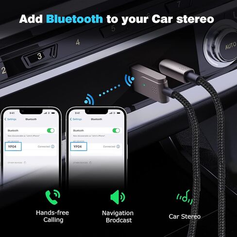 Bluetooth 6.0 to Aux Adapter for Car or Amp, USB to 3.5mm Female Bluetooth Receiver with USB-C OTG Adapter, for Wired Speaker, Car or Amplifier, for Hands-Free Call, Voice Navigation, Music in Kuwait