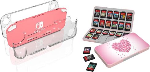 NANANINO Clear Glitter Nintendo Switch Lite Case Protector, Heart Pattern with 24 Slots for Game Cards & 24 Micro SD Card Slots in Kuwait