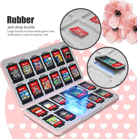 NANANINO Clear Glitter Nintendo Switch Lite Case Protector, Heart Pattern with 24 Slots for Game Cards & 24 Micro SD Card Slots in Kuwait